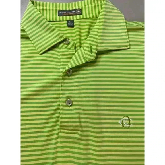 Peter Millar Men’s Summer Comfort Lime Green Yellow Striped Golf Polo Size M - Picture 4 of 11